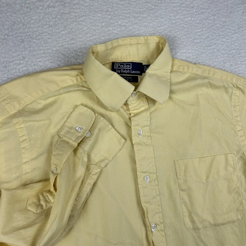 Polo Ralph Lauren Shirt Mens 16 Classic Fit Yellow Button Down Durham Dress